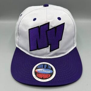 Vintage New York Hat Men White Purple Embroidered Eclipse Snap Back Cap New